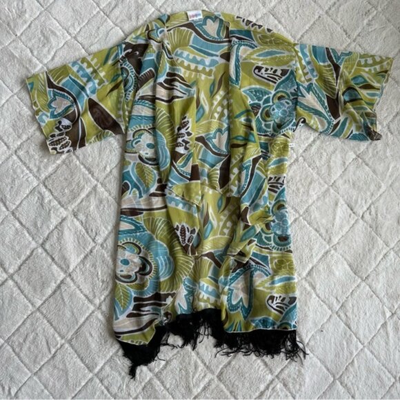 LulaRoe | Green & Brown Floral Tropical Monroe kimono | Size Small - Picture 2 of 7